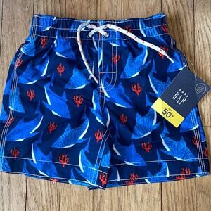 NWT Baby Gap UPF 50+ Shark Swim Trunks Blue Toddler Boys 3T Swim Shorts